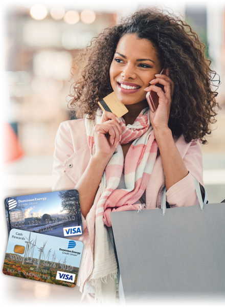 Womman with Dominion credit cards