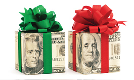 Holiday Packages wrapped in Money and Bows