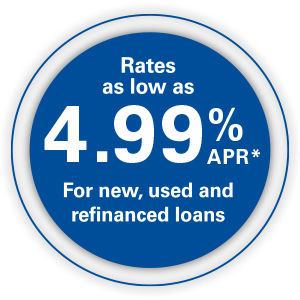 Rates as low as 4.99% APR* for new, used and refinanced loans