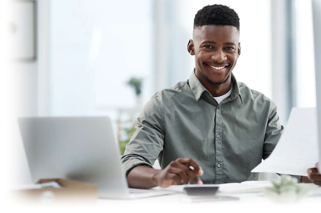 Member sitting at laptop